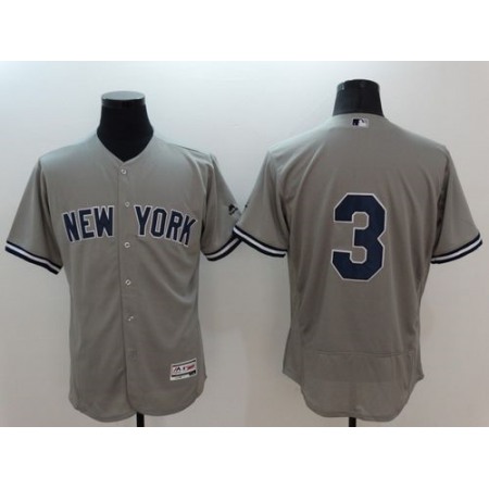 Yankees #3 Babe Ruth Grey Flexbase Authentic Collection Stitched MLB Jersey