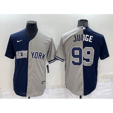 Men's New York Yankees #99 Aaron Judge Navy/Grey Split Cool Base Stitched Baseball Jersey