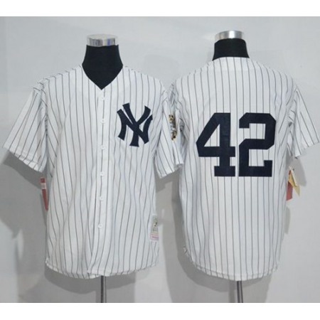 Mitchell And Ness Yankees #42 Mariano Rivera White Strip Throwback Stitched MLB Jersey
