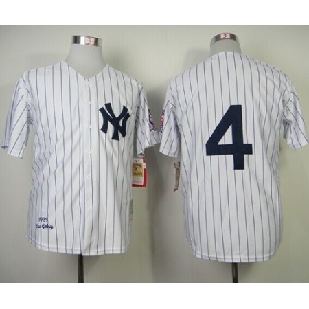 Mitchelland Ness 1939 Yankees #4 Lou Gehrig White Throwback Stitched MLB Jersey