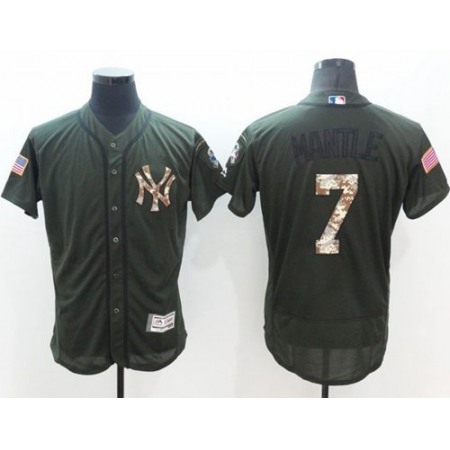 Yankees #7 Mickey Mantle Green Flexbase Authentic Collection Salute to Service Stitched MLB Jersey