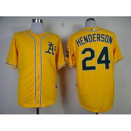 Athletics #24 Rickey Henderson Yellow Cool Base Stitched MLB Jersey