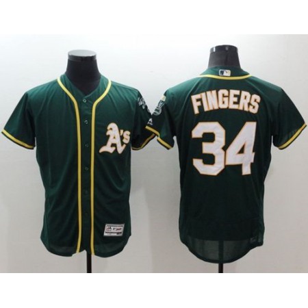 Athletics #34 Rollie Fingers Green Flexbase Authentic Collection Stitched MLB Jersey