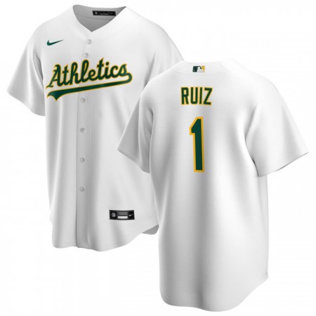 Men's Oakland Athletics #1 Esteury Ruiz White Cool Base Stitched Jersey