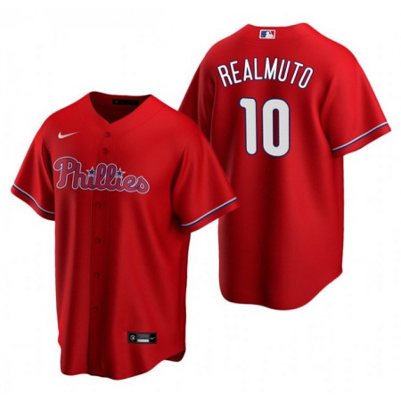Men's Philadelphia Phillies #10 J.T. Realmuto Red Cool Base Stitched Jersey