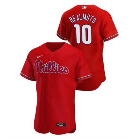 Men's Philadelphia Phillies #10 J.T. Realmuto Red Flex Base Stitched MLB Jersey