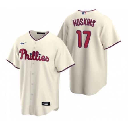 Men's Philadelphia Phillies #17 Rhys Hoskins Cream Cool Base Stitched Baseball Jersey