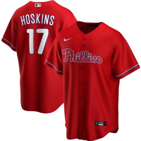 Men's Philadelphia Phillies #17 Rhys Hoskins Red Cool Base Stitched Jersey