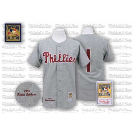 Mitchell And Ness 1950 Phillies #1 Richie Ashburn Grey Stitched MLB Jersey
