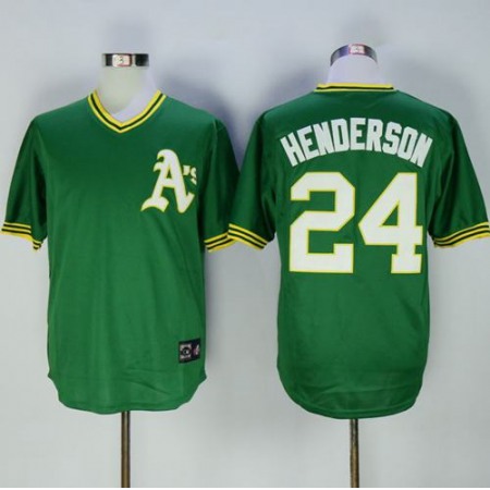Mitchell And Ness Athletics #24 Rickey Henderson Green Throwback Stitched MLB Jersey