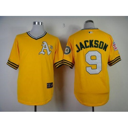 Mitchell And Ness Athletics #9 Reggie Jackson Yellow Throwback Stitched MLB Jersey