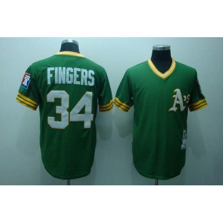 Mitchell and Ness Athletics #34 Rollie Fingers Stitched Green Throwback MLB Jersey