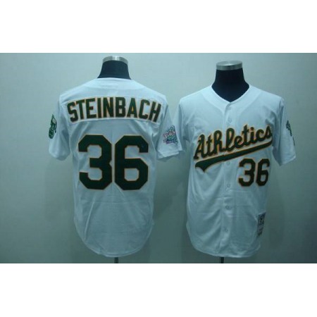 Mitchell and Ness Athletics #36 Terry Steinbach Stitched White Throwback MLB Jersey