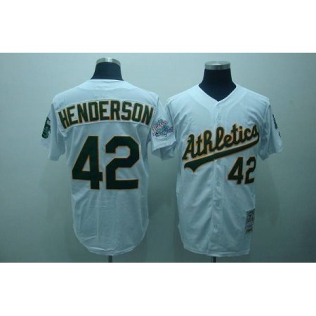 Mitchell and Ness Athletics #42 Dave Henderson Stitched White Throwback MLB Jersey