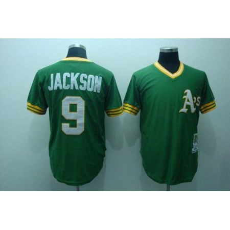 Mitchell and Ness Athletics #9 Reggie Jackson Stitched Green Throwback MLB Jersey