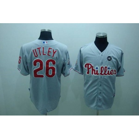 Phillies #26 Chase Utley Stitched Grey MLB Jersey