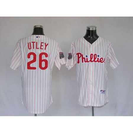 Phillies #26 Chase Utley Stitched White Red Strip MLB Jersey
