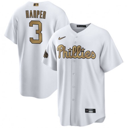 Men's Philadelphia Phillies #3 Bryce Harper 2022 All-Star White Cool Base Stitched Baseball Jersey