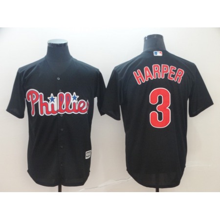 Men's Philadelphia Phillies #3 Bryce Harper Black Cool Base Stitched MLB Jersey
