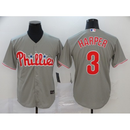 Men's Philadelphia Phillies #3 Bryce Harper Grey Cool Base Stitched MLB Jersey