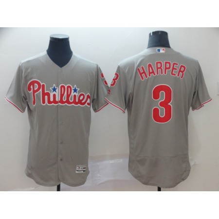 Men's Philadelphia Phillies #3 Bryce Harper Grey Flex Base Stitched MLB Jersey