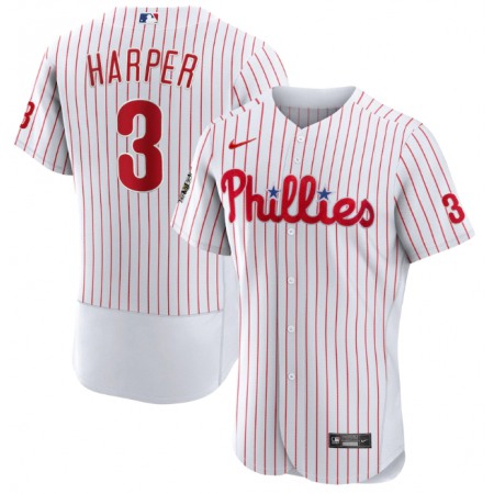Men's Philadelphia Phillies #3 Bryce Harper White 2022 World Series Flex Base Stitched Baseball Jersey