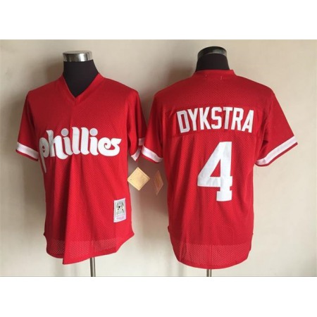 Men's Philadelphia Phillies #4 Lenny Dykstra Mitchell and Ness Red 1991 Throwback Stitched MLB Jersey