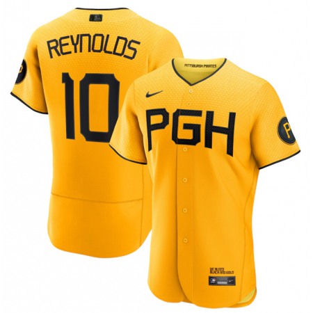 Men's Pittsburgh Pirates #10 Bryan Reynolds Gold 2023 City Connect Flex Base Stitched Jersey