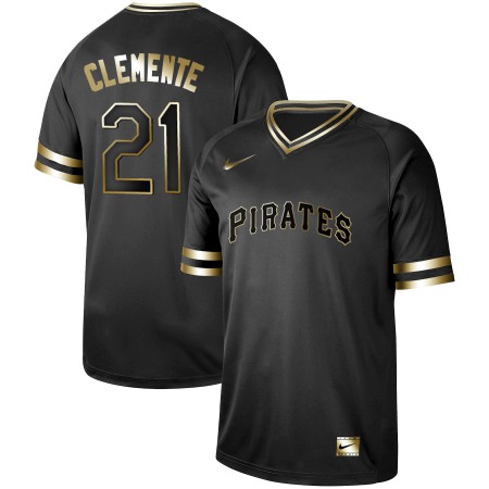 Men's Pittsburgh Pirates #21 Roberto Clemente Black Gold Stitched MLB Jersey