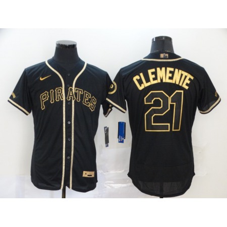 Men's Pittsburgh Pirates #21 Roberto Clemente Black Golden Flex Base Stitched MLB Jersey