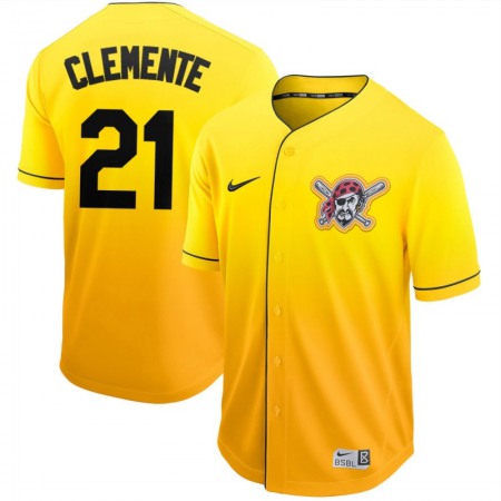 Men's Pittsburgh Pirates #21 Roberto Clemente Gold Fade Stitched MLB Jersey