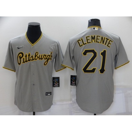 Men's Pittsburgh Pirates #21 Roberto Clemente Grey Cool Base Stitched Jersey