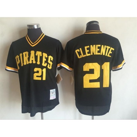 Men's Pittsburgh Pirates #21 Roberto Clemente Mitchell and Ness Black Throwback Stitched MLB Jersey