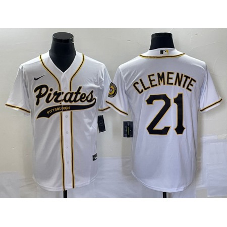 Men's Pittsburgh Pirates #21 Roberto Clemente White Cool Base Stitched Baseball Jersey