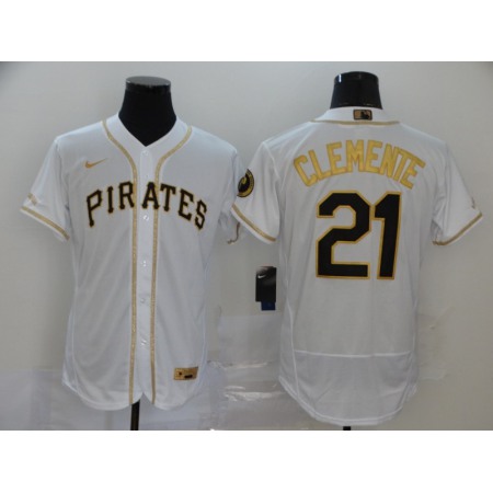 Men's Pittsburgh Pirates #21 Roberto Clemente White Golden Flex Base Stitched MLB Jersey