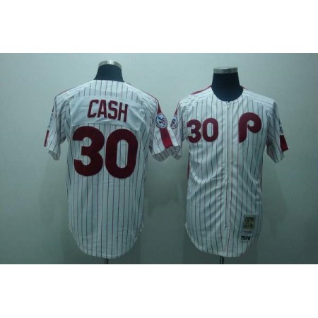 Mitchell And Ness Phillies #30 Dave Cash Stitched White Red Strip Throwback MLB Jersey