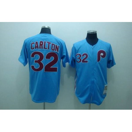 Mitchell and Ness Phillies #32 Steve Carlton Stitched Blue Throwback MLB Jersey