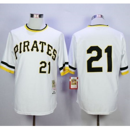 Mitchell and Ness Pirates #21 Roberto Clemente Stitched White Throwback MLB Jersey