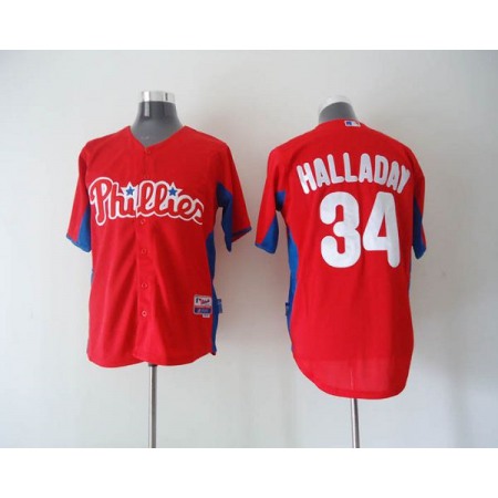 Phillies #34 Roy Halladay Red 2011 Cool Base BP Stitched MLB Jersey