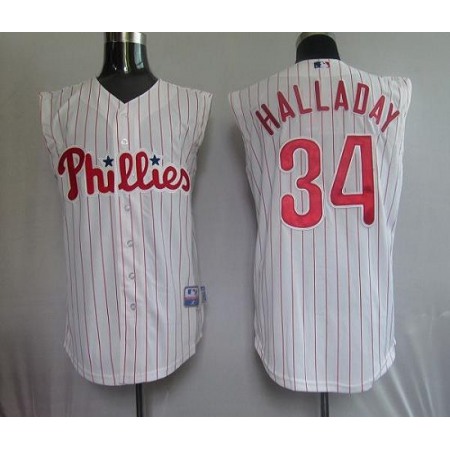 Phillies #34 Roy Halladay White(Red Strip) Vest Style Stitched MLB Jersey