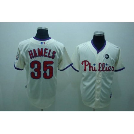 Phillies #35 Colbert Hamels Stitched Cream MLB Jersey