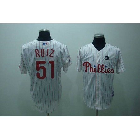 Phillies #51 Carlos Ruiz Stitched White Red Strip MLB Jersey