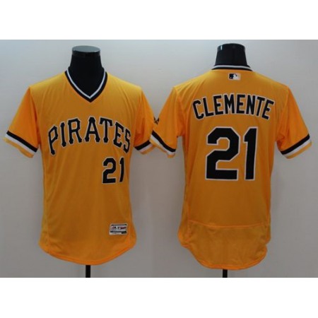 Pirates #21 Roberto Clemente Gold Flexbase Authentic Collection Cooperstown Stitched MLB Jersey