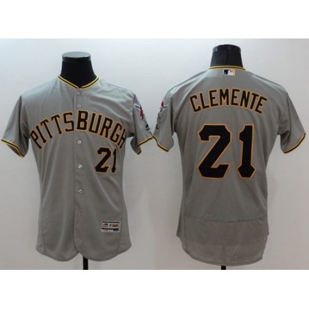 Pirates #21 Roberto Clemente Grey Flexbase Authentic Collection Stitched MLB Jersey