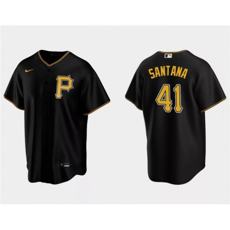 Men's Pittsburgh Pirates #41 Carlos Santana Black Cool Base Stitched Baseball Jersey