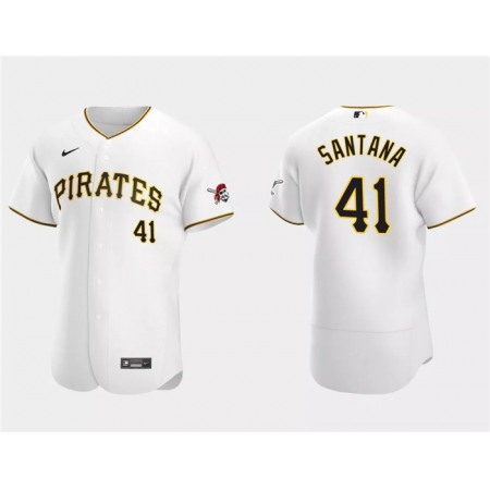 Men's Pittsburgh Pirates #41 Carlos Santana White Flex Base Stitched Baseball Jersey