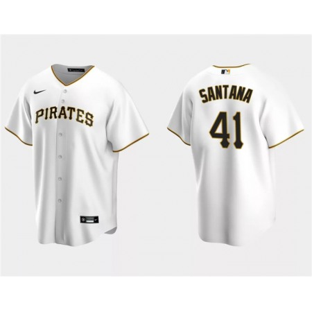 Men's Pittsburgh Pirates #41 Carlos Santana White Cool Base Stitched Baseball Jersey