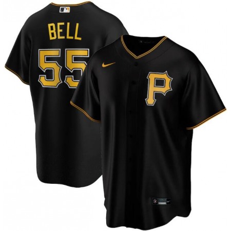 Men's Pittsburgh Pirates #55 Josh Bell Black Cool Base Stitched Jersey