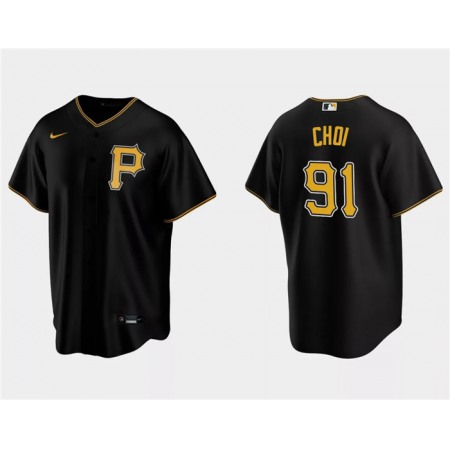 Men's Pittsburgh Pirates #91 Ji Man Choi Black Cool Base Stitched Baseball Jersey