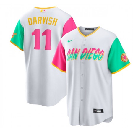 Men's San Diego Padres #11 Yu Darvish 2022 White City Connect Cool Base Stitched Jersey